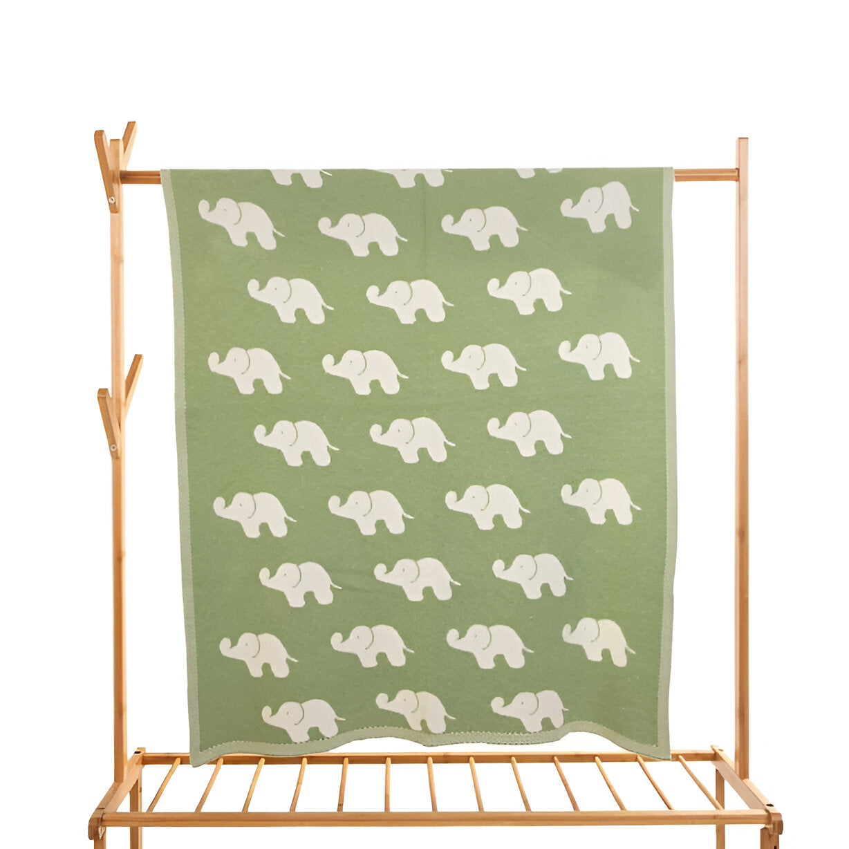 Elephant Green Knitted Cotton Baby Blanket