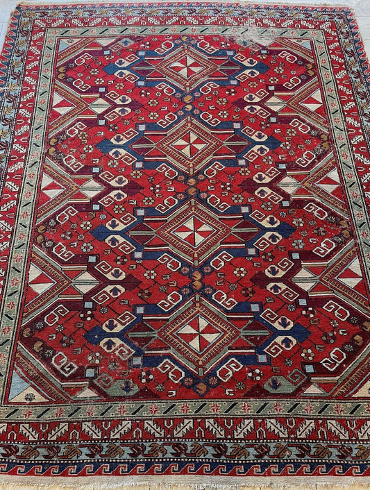 Fine Antique Natural Dyes Caucasian Soumak Area Rug 73''x91''