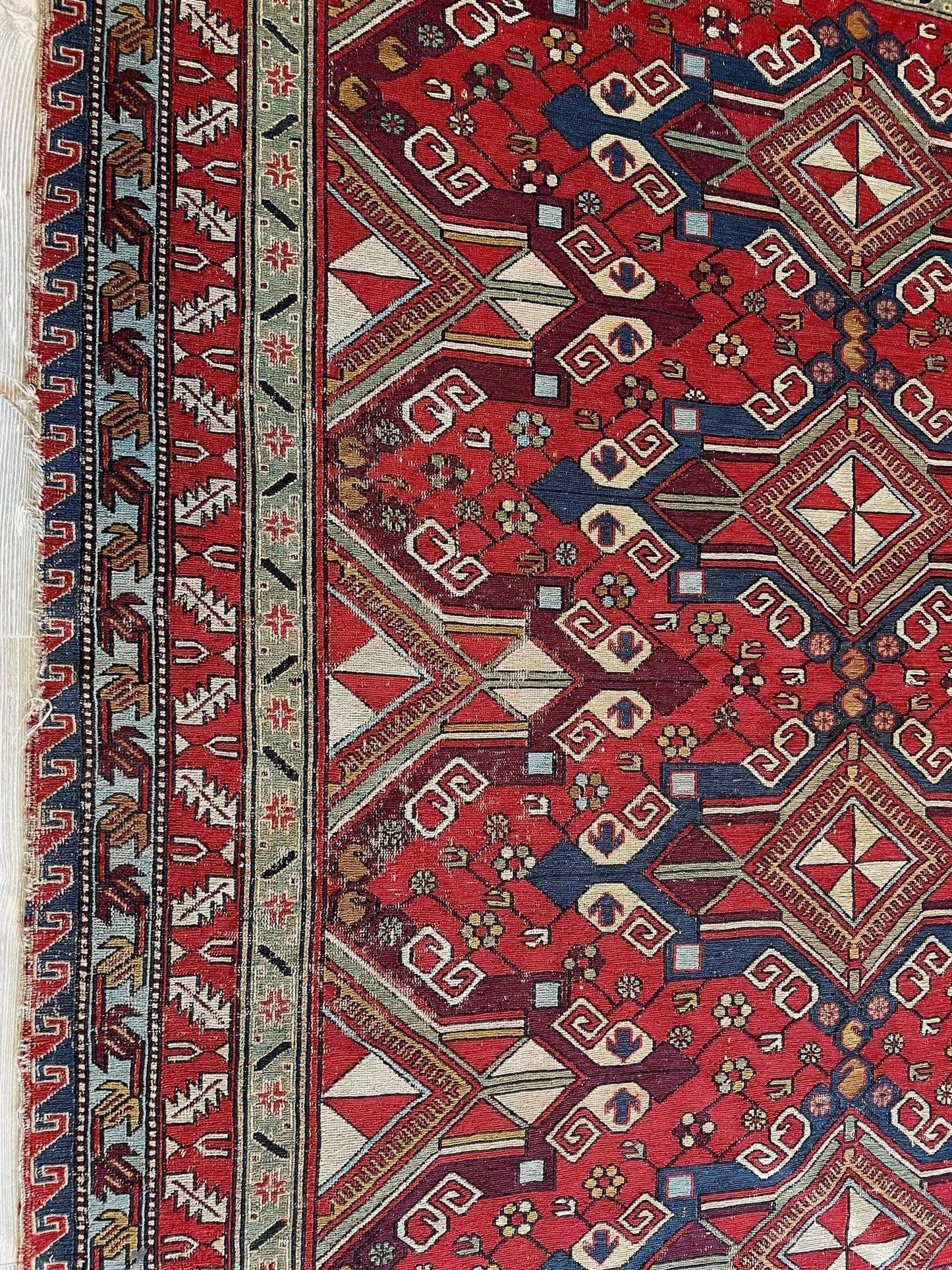 Fine Antique Natural Dyes Caucasian Soumak Area Rug 73''x91''