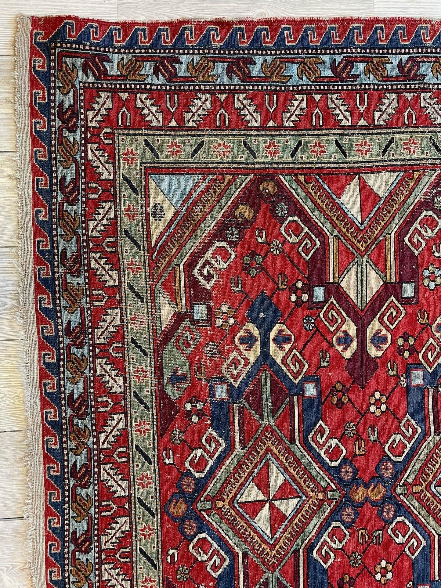 Fine Antique Natural Dyes Caucasian Soumak Area Rug 73''x91''