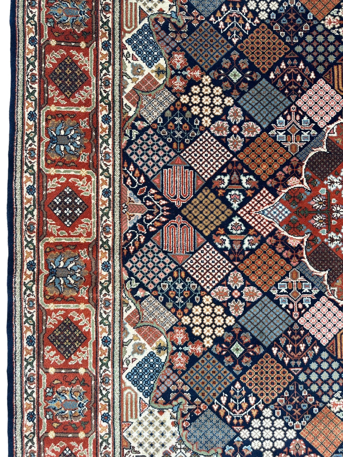 Hand-Knotted Indo-Joshegan Wool Rug – 12'2" x 9'1" – Geometric Medallion Design, Rich Warm Palette