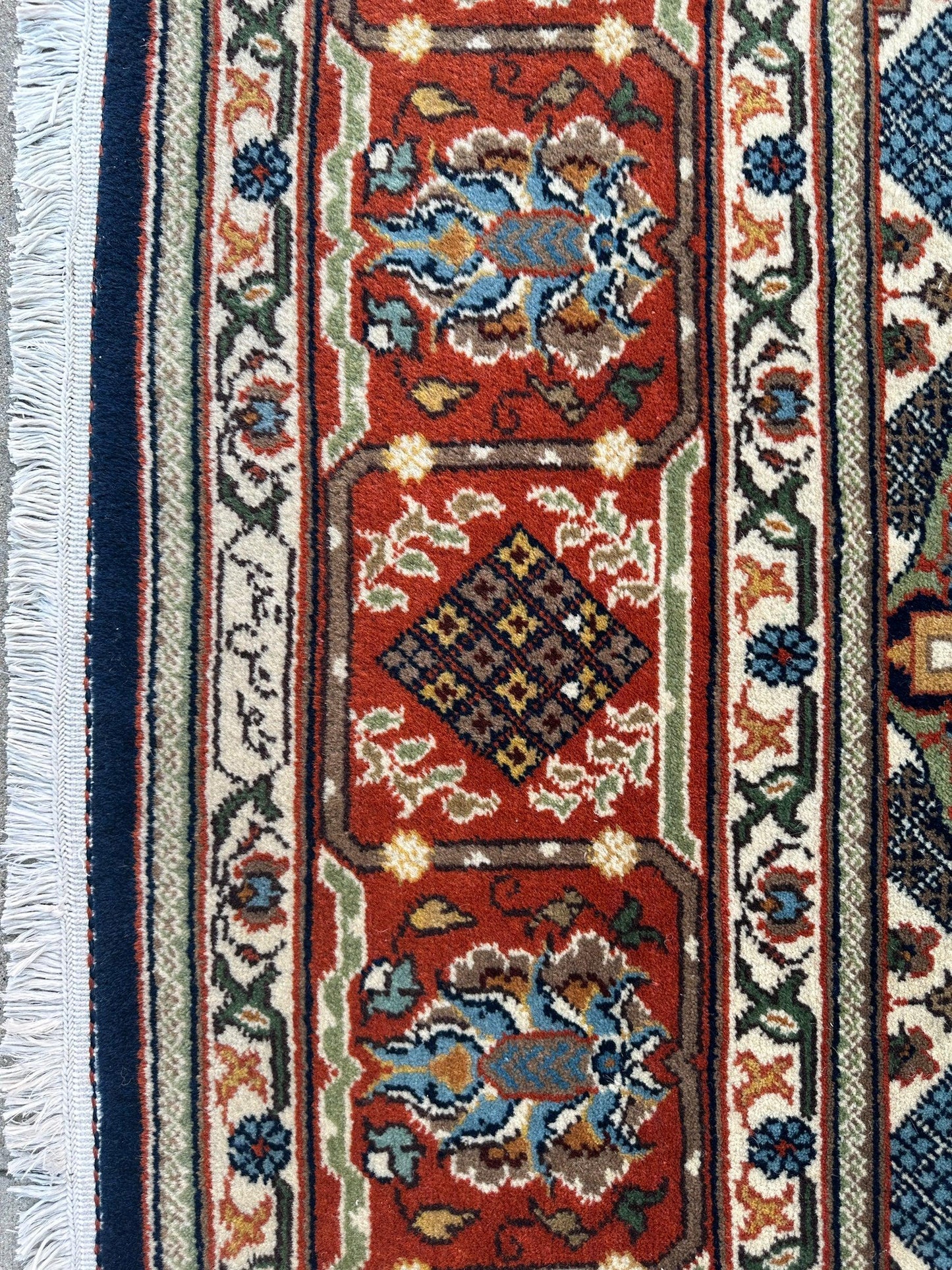 Hand-Knotted Indo-Joshegan Wool Rug – 12'2" x 9'1" – Geometric Medallion Design, Rich Warm Palette