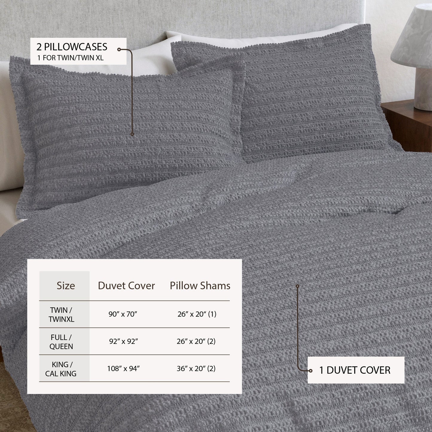 100% Cotton Honeycomb Waffle Duvet Set - Mattea Collection