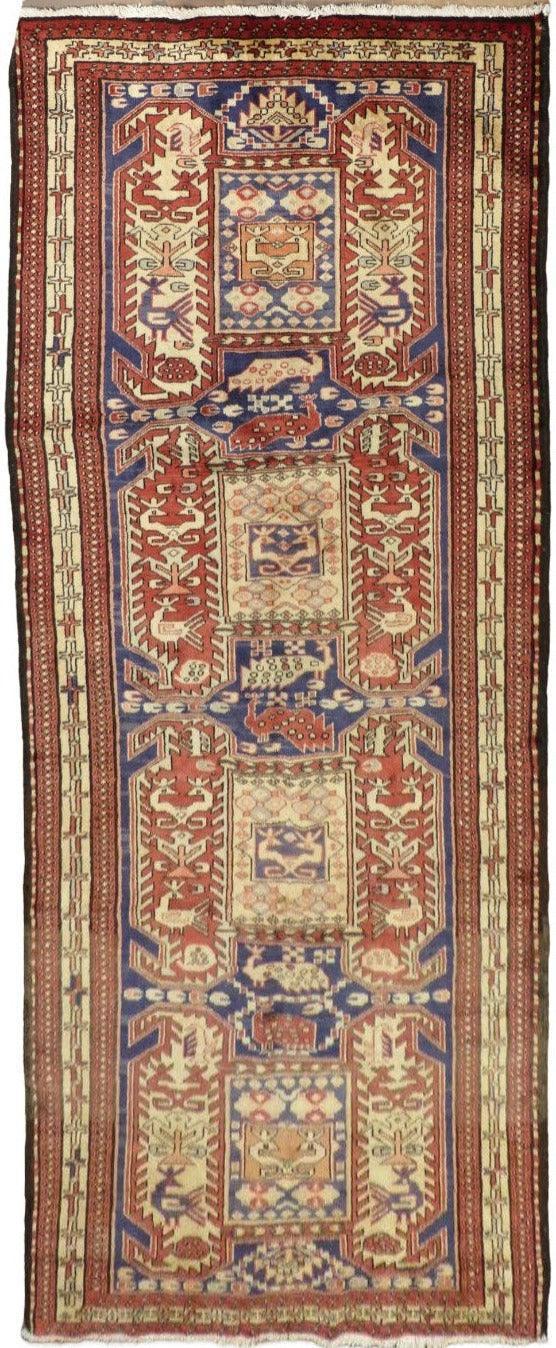 Geometric Meshkin Persian Vintage Runner Rug Handmade Wool Carpet - 4'0"x 10'4"