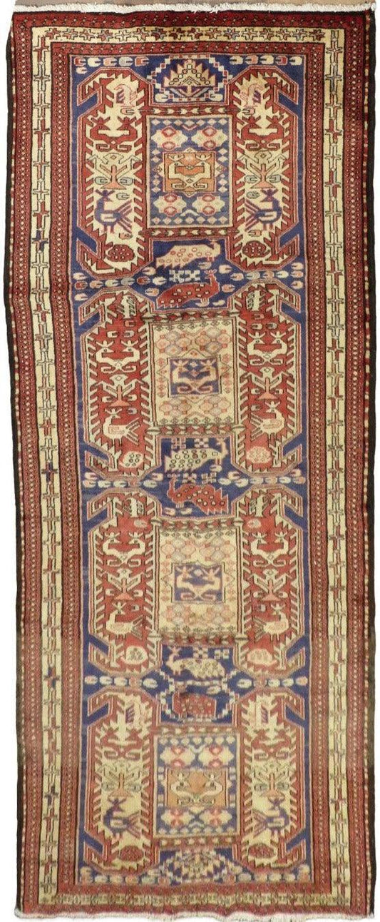 Geometric Meshkin Persian Vintage Runner Rug Handmade Wool Carpet - 4'0"x 10'4"