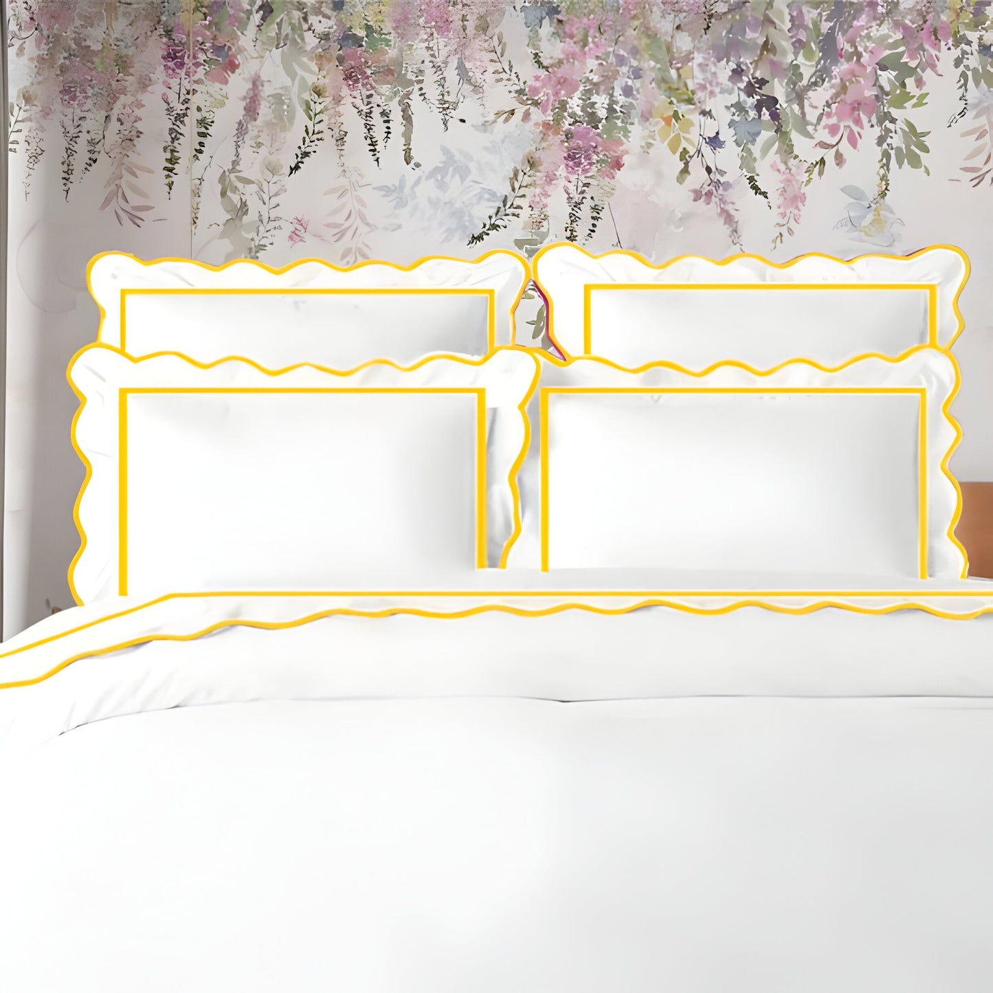 400TC Cotton Scallop Embroidery & Border Sateen Solid Duvet Cover Set