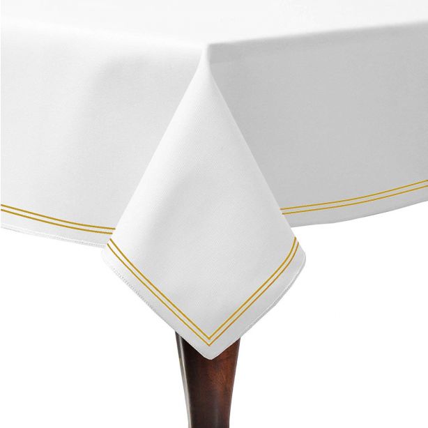 Double Embroidery Border Poly Cotton Sateen Solid Table Cloth