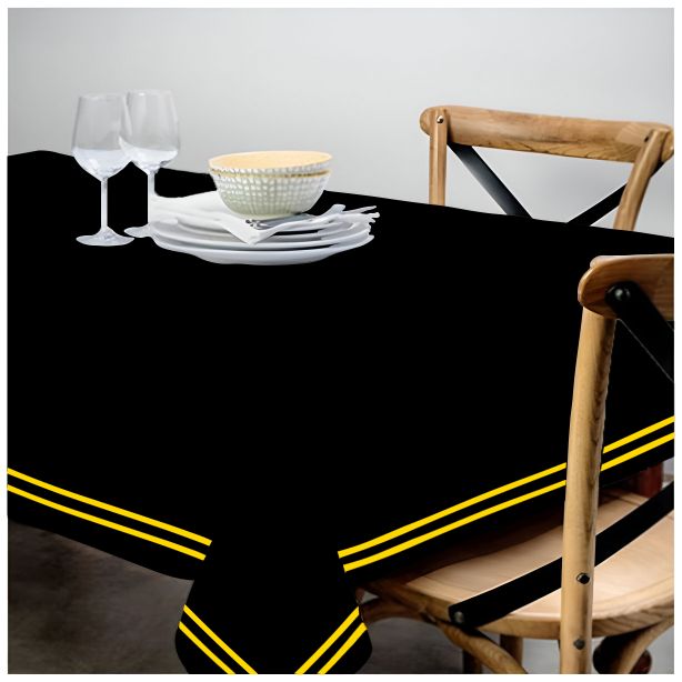 Double Embroidery Border Sateen Cotton Solid Table Cloth - Black