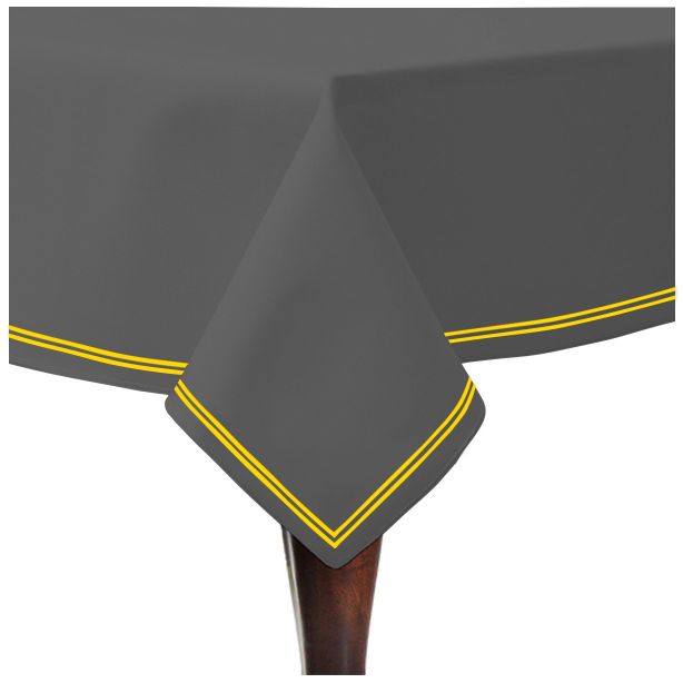 Double Embroidery Border Sateen Cotton Solid Table Cloth - Dark Grey