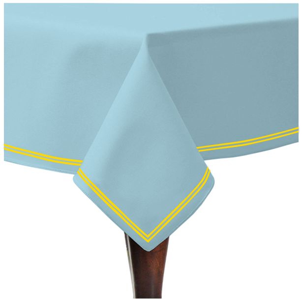 Double Embroidery Border Sateen Cotton Solid Table Cloth - Light Blue