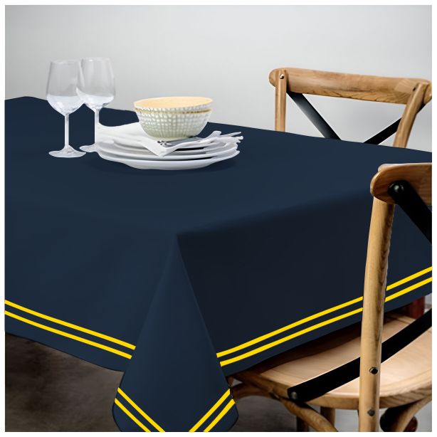 Double Embroidery Border Sateen Cotton Solid Table Cloth - Navy