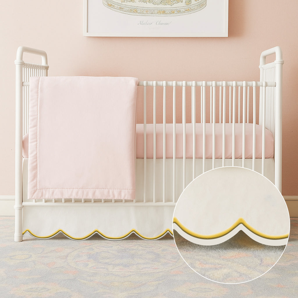 Scallop Embroidery Cotton Crib Skirt