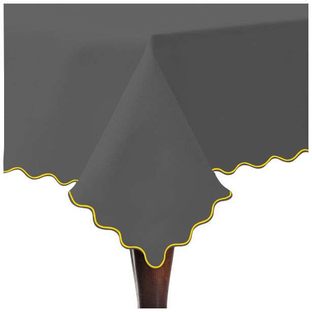 Scallop Embroidery Sateen Cotton Solid Table Cloth - Dark Grey