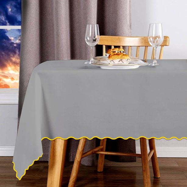 Scallop Embroidery Sateen Cotton Solid Table Cloth - Light Grey
