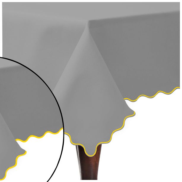 Scallop Embroidery Sateen Cotton Solid Table Cloth - Light Grey