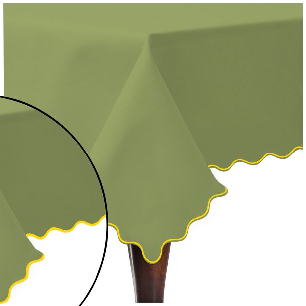 Scallop Embroidery Sateen Cotton Solid Table Cloth - Sage