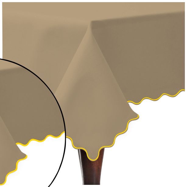 Scallop Embroidery Sateen Cotton Solid Table Cloth - Taupe