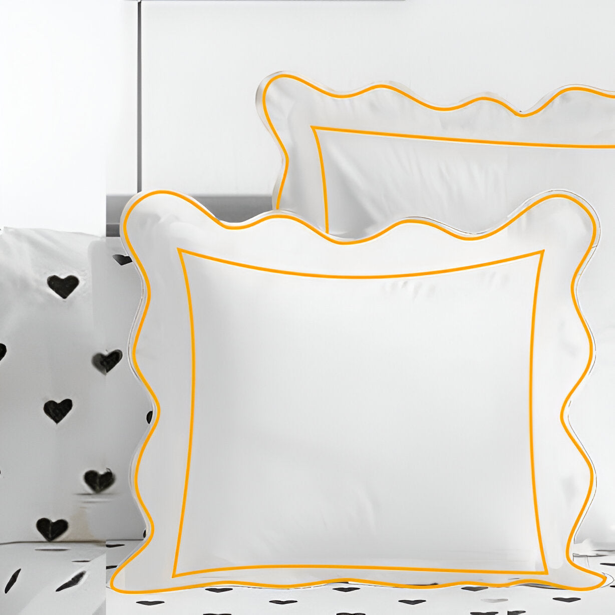 400TC Cotton Scallop Embroidery & Border Sateen Solid Euro Sham