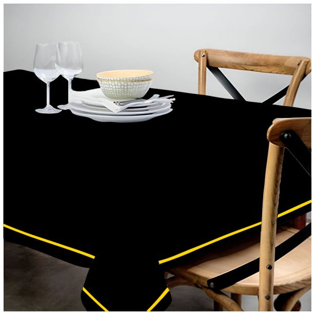 Single Embroidery Border Sateen Cotton Solid Table Cloth - Black