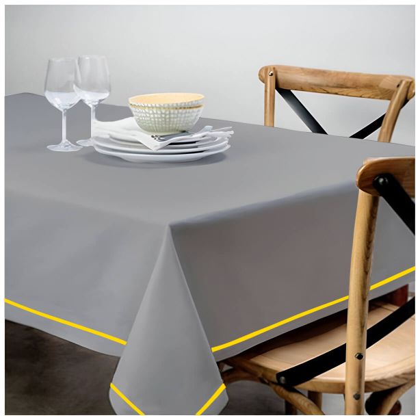 Single Embroidery Border Sateen Cotton Solid Table Cloth - Light Grey