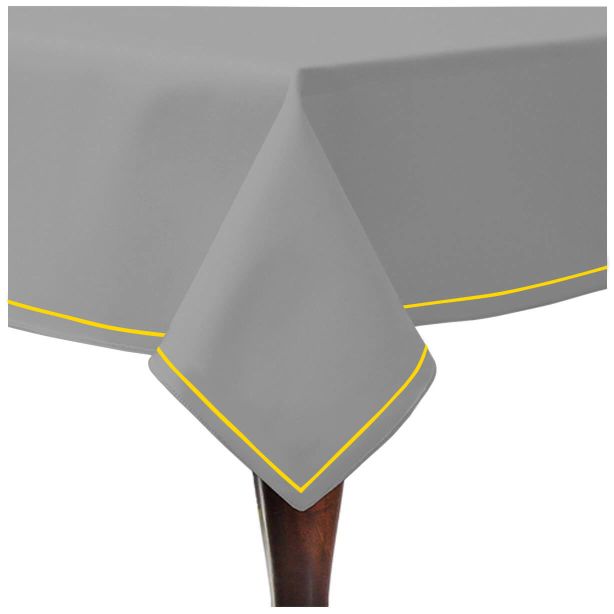 Single Embroidery Border Sateen Cotton Solid Table Cloth - Light Grey