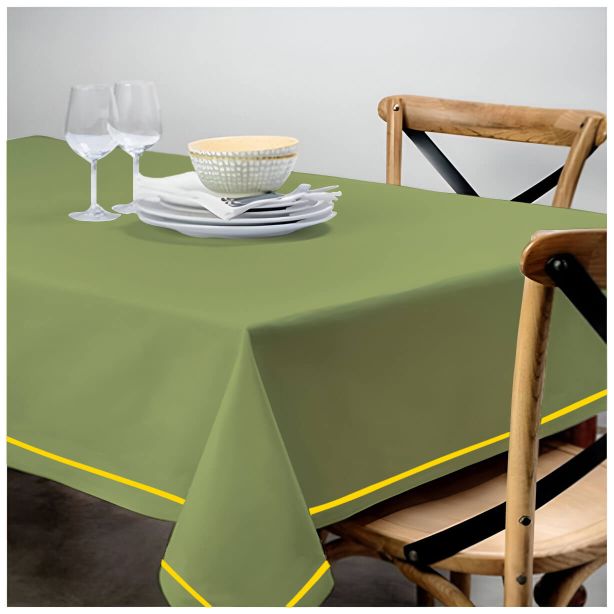 Single Embroidery Border Sateen Cotton Solid Table Cloth - Sage