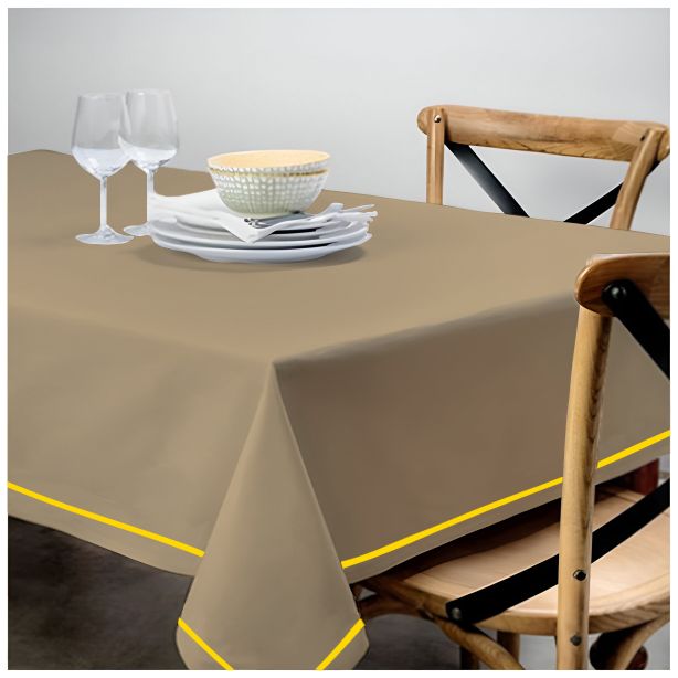 Single Embroidery Border Sateen Cotton Solid Table Cloth - Taupe