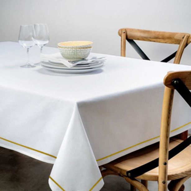 Single Embroidery Border Sateen Poly Cotton Solid Table Cloth