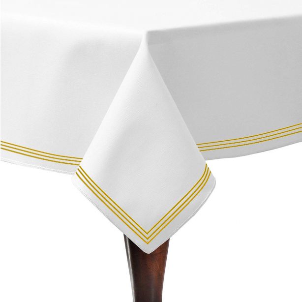 Triple Embroidery Border Sateen Cotton Solid Table Cloth