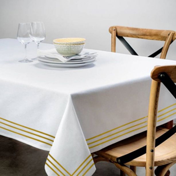 Triple Embroidery Border Sateen Poly Cotton Solid Table Cloth