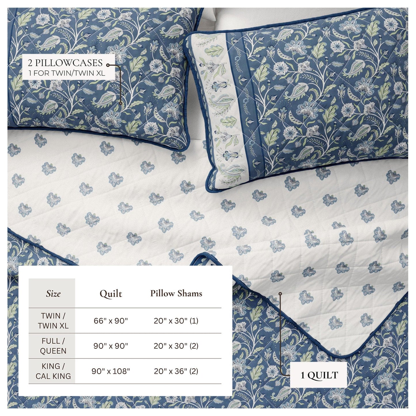 Floral Boho Printed Cotton Quilt Set - Indira Collection