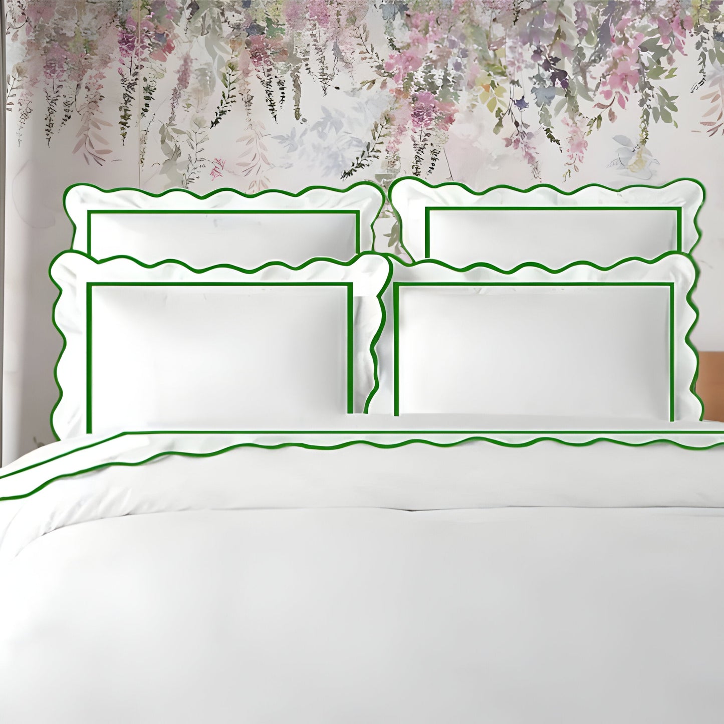 400TC Cotton Scallop Embroidery & Border Sateen Solid Duvet Cover Set