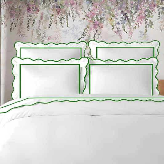 400TC Cotton Scallop Embroidery & Border Sateen Solid Duvet Cover Set