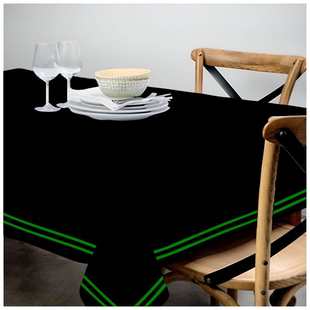 Double Embroidery Border Sateen Cotton Solid Table Cloth - Black