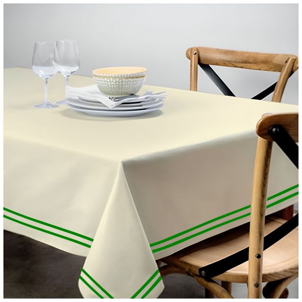 Double Embroidery Border Sateen Cotton Solid Table Cloth - Ivory