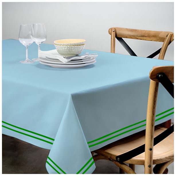 Double Embroidery Border Sateen Cotton Solid Table Cloth - Light Blue