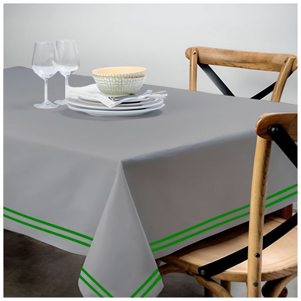 Double Embroidery Border Sateen Cotton Solid Table Cloth - Light Grey
