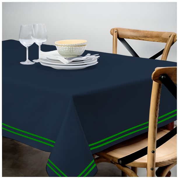Double Embroidery Border Sateen Cotton Solid Table Cloth - Navy