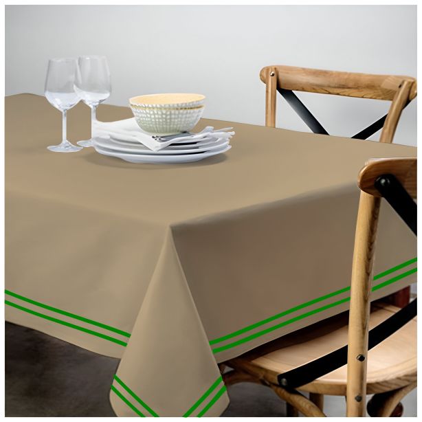 Double Embroidery Border Sateen Cotton Solid Table Cloth - Taupe
