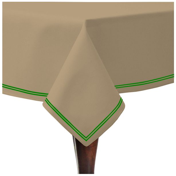 Double Embroidery Border Sateen Cotton Solid Table Cloth - Taupe