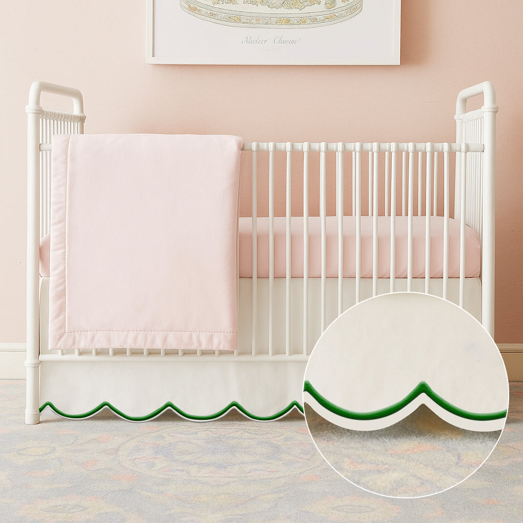 Scallop Embroidery Cotton Crib Skirt