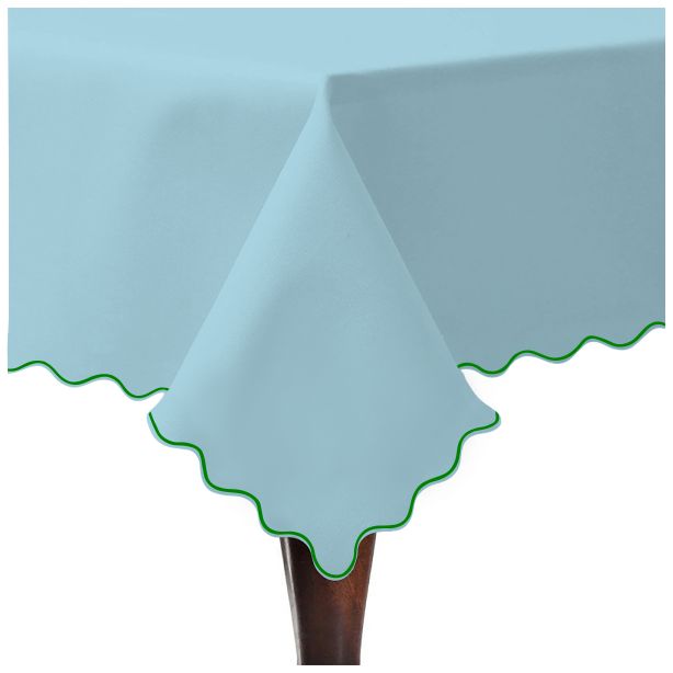 Scallop Embroidery Sateen Cotton Solid Table Cloth - Light Blue