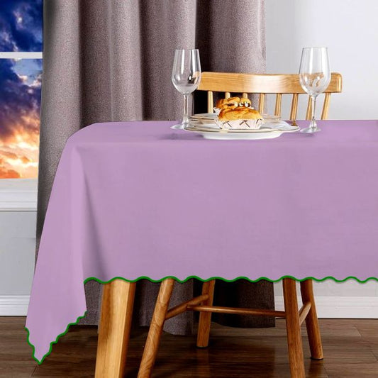 Scallop Embroidery Sateen Cotton Solid Table Cloth - Lilac