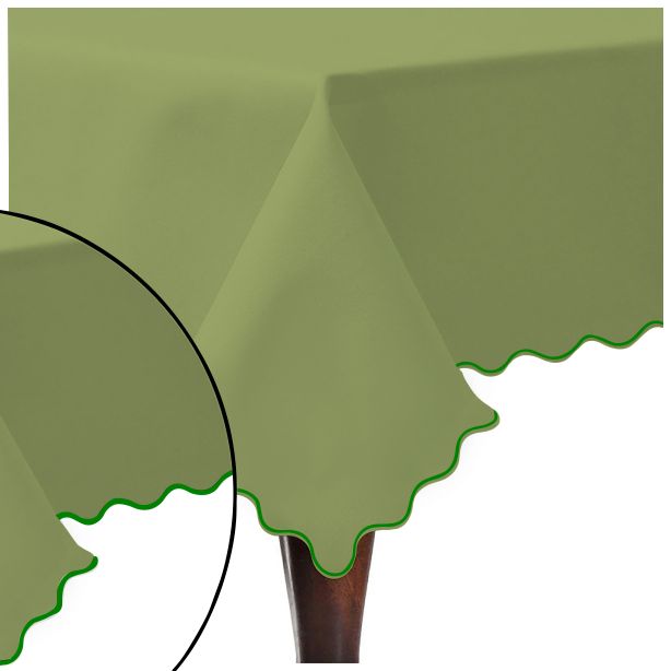 Scallop Embroidery Sateen Cotton Solid Table Cloth - Sage