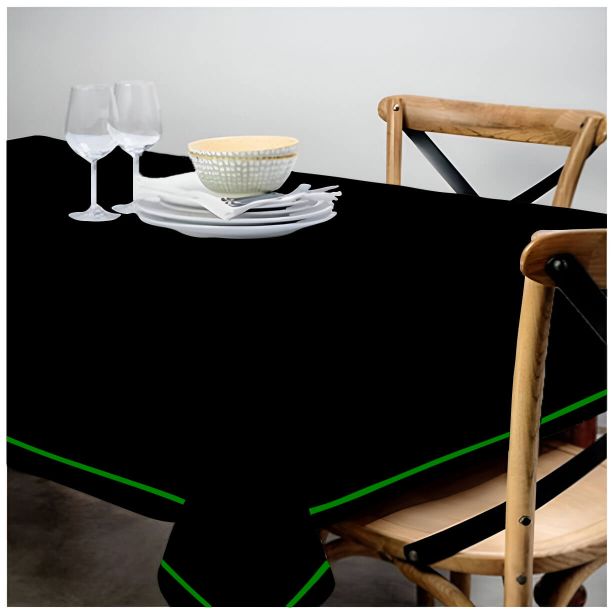 Single Embroidery Border Sateen Cotton Solid Table Cloth - Black