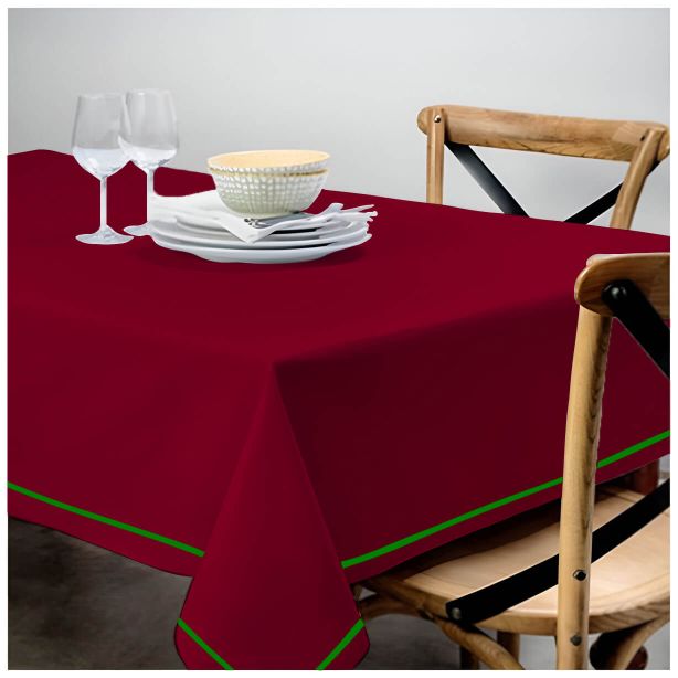 Single Embroidery Border Sateen Cotton Solid Table Cloth - Burgundy