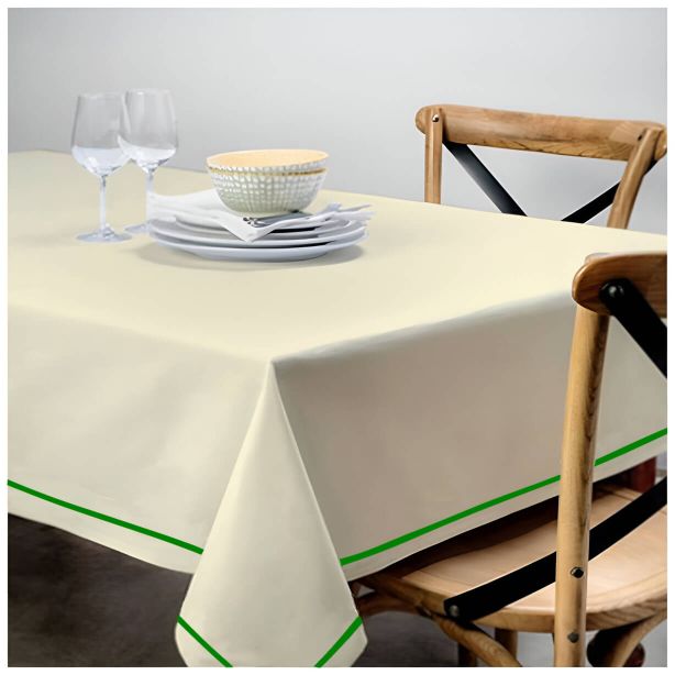 Single Embroidery Border Sateen Cotton Solid Table Cloth - Ivory
