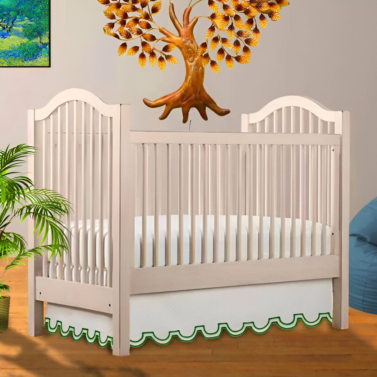 U Shape Scallop Embroidery Cotton Tailored Crib Skirt