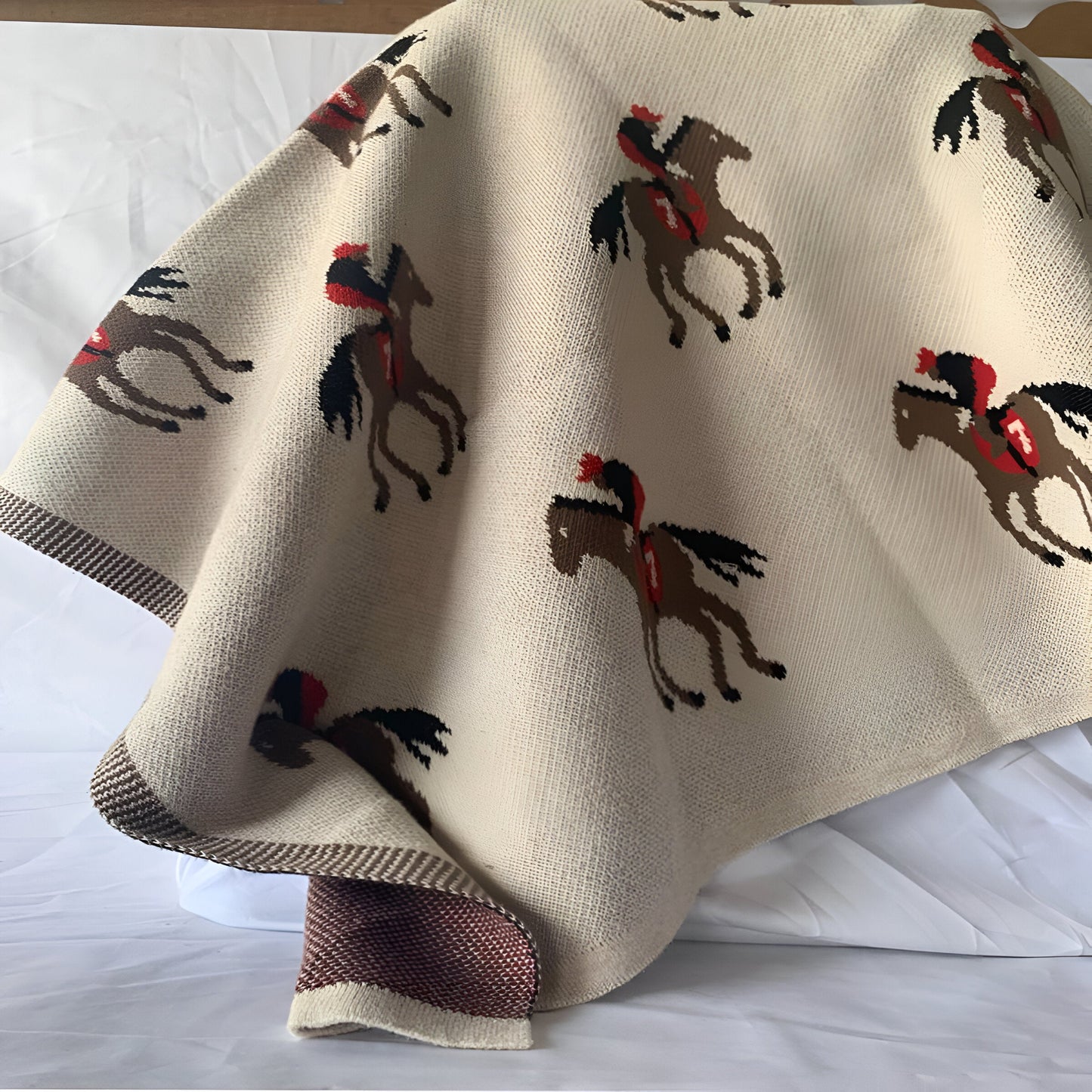 Horse Jockey Ecru Knitted Cotton Baby Blanket