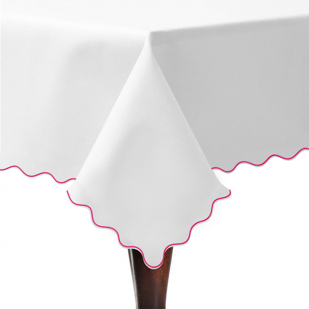 Scallop Embroidery Sateen Poly Cotton Solid Table Cloth